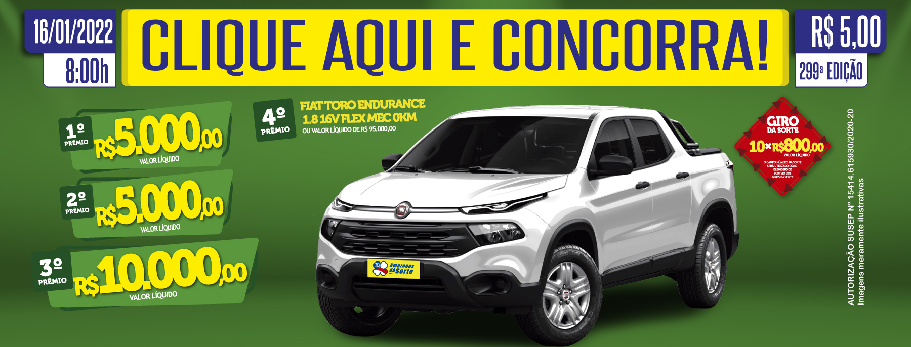 Bilhete com prêmios do próximo sorteio do Amazonas da Sorte